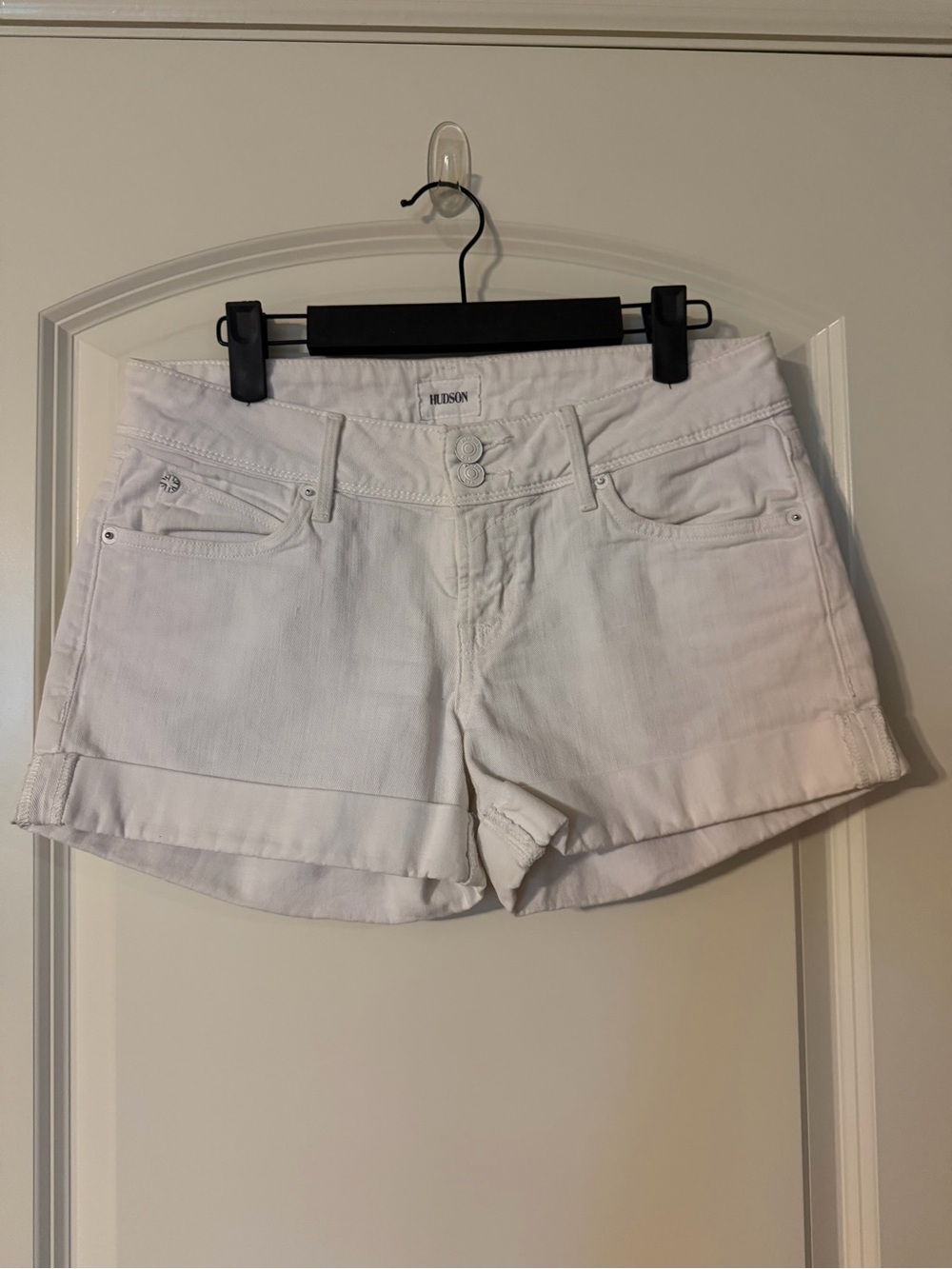 Hudson Jeans White Cuffed Croxley Mid Thigh Denim Women's Shorts size 26
